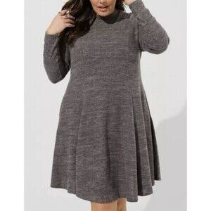 Torrid Super Soft Women's Hacci Mock Neck Dress Fit & Flare Gray Heather Size 2X
